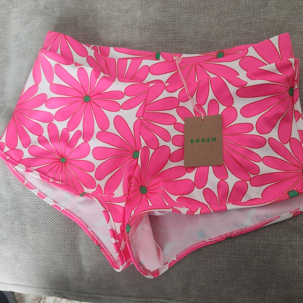 Boden Pink Daisy Floral High Waisted Bikini Bottoms Swim Shorts US 2 NEW